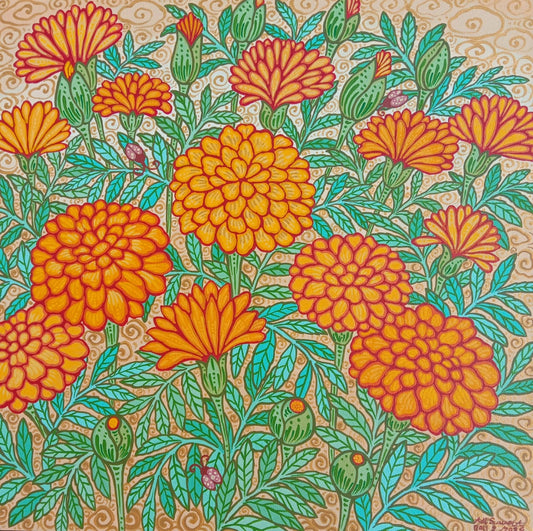 Golden Flowers (60cm x 60cm) by Cyx Daeng