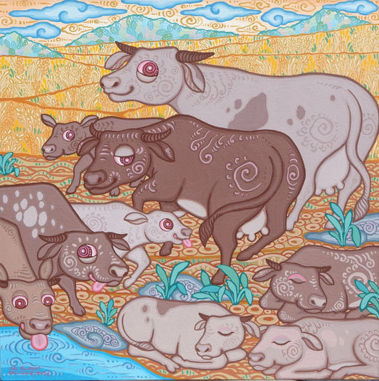 Buffalo Family (60cm x 60cm) by Cyx Daeng