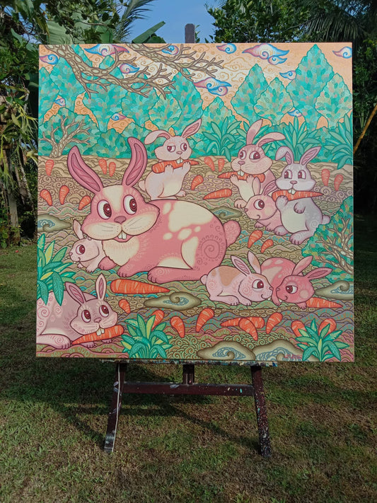 Bunny Harvest Carrots (110cm x 110cm) by Cyx Daeng