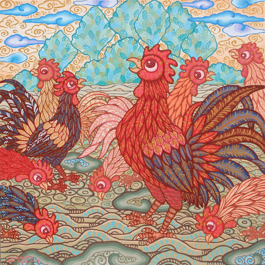 Roosters (60cm x 60cm) by Cyx Daeng