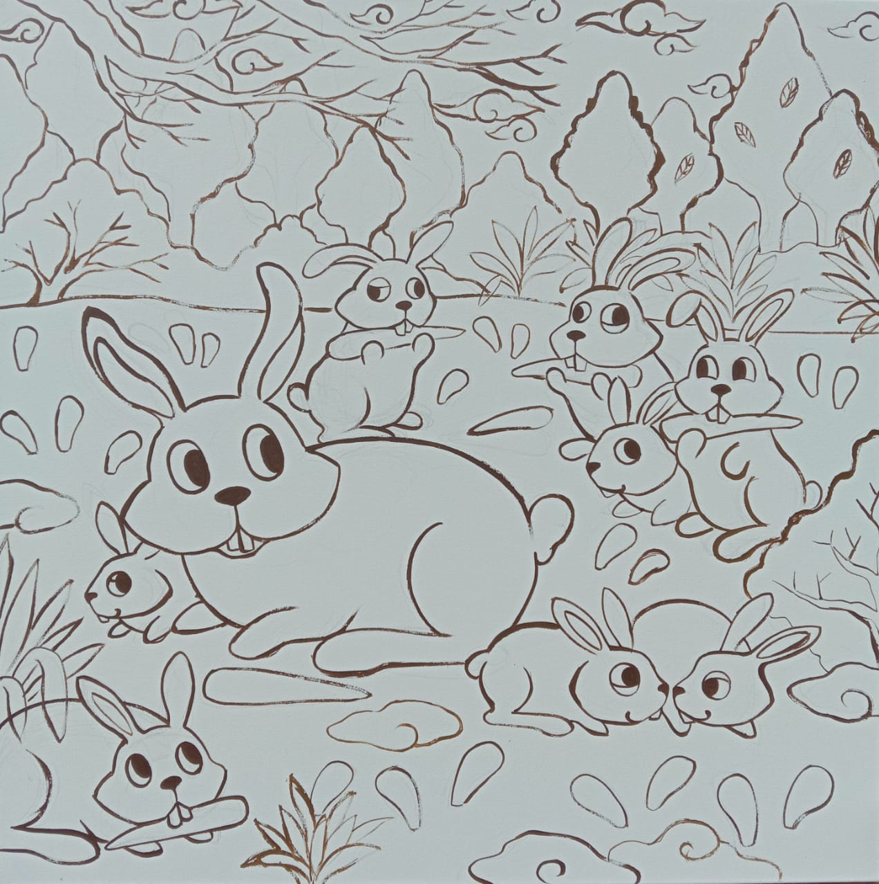 Bunny Harvest Carrots (110cm x 110cm) by Cyx Daeng