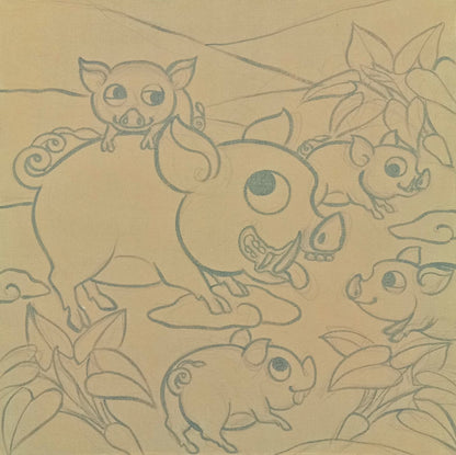Happy Pig Family (70cm x 70cm) by Cyx Daeng